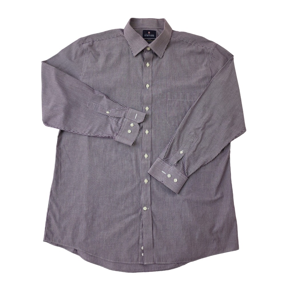 Stafford Travel Performance Dress Shirt Mens XL Purple White Stripe Button Down
